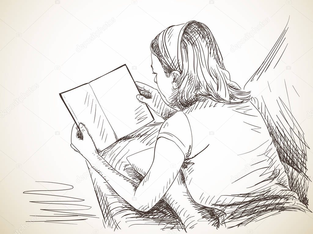 Sketch of woman reading book — Stock Vector © OlgaTropinina #131259006