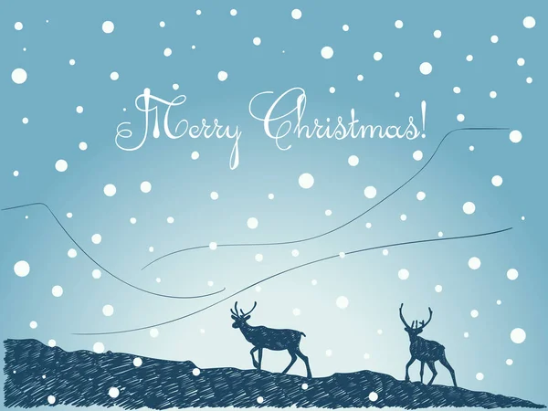 Рождественская открытка с парой оленей — стоковый вектор