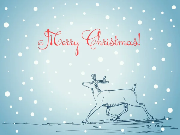 Cartão de Natal com renas desenhadas à mão — Vetor de Stock