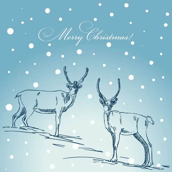 Tarjeta de Navidad con par de ciervos de rienda — Archivo Imágenes Vectoriales