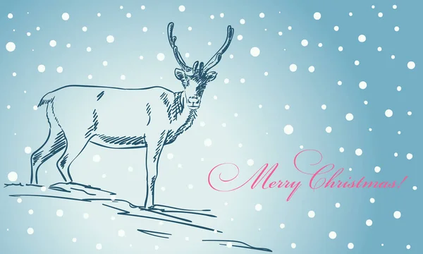 Tarjeta de Navidad con renos dibujados a mano — Archivo Imágenes Vectoriales