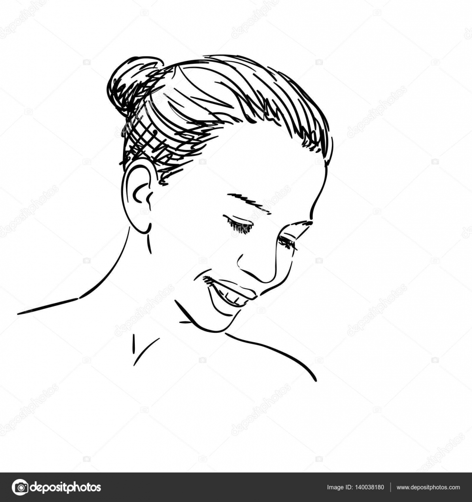 Drawings Of Girls Faces Sketch Of Girl S Face Smiling And Looking Down Stock Vector C Olgatropinina 140038180