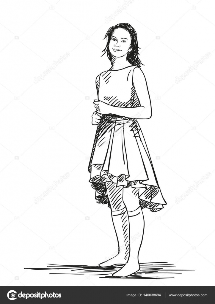 sketch of a girl with beautiful dress