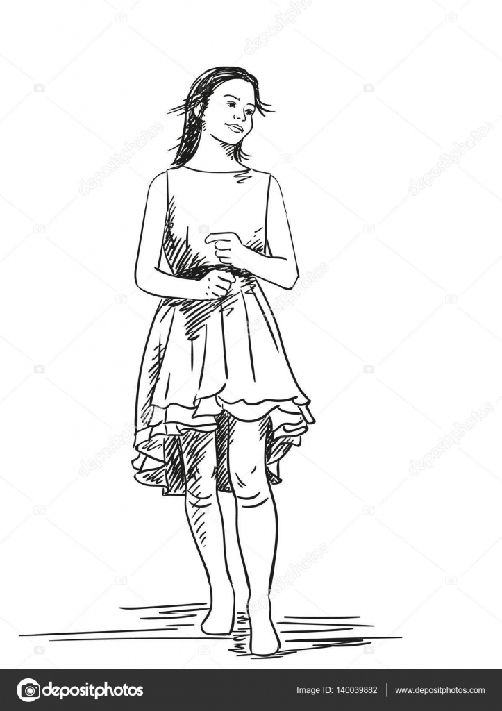 sketch of a girl with beautiful dress