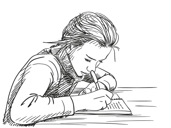 Chica escribiendo en cuaderno — Vector de stock