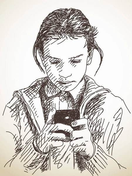 Adolescent fille à l'aide de téléphone intelligent — Image vectorielle