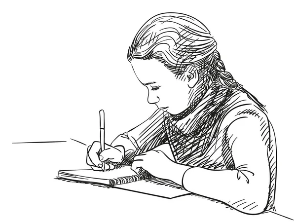 Gadis menulis di notebook - Stok Vektor