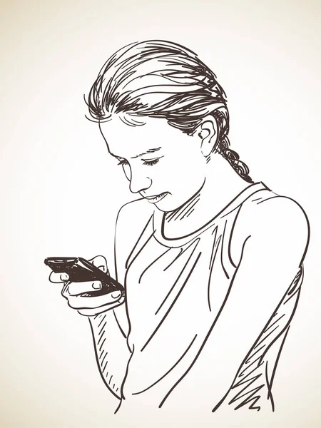 Chica adolescente usando el teléfono inteligente — Archivo Imágenes Vectoriales