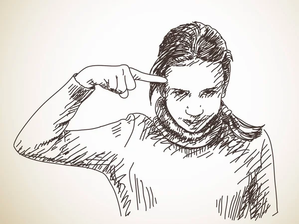 Adolescente geste avec son doigt contre le temple — Image vectorielle