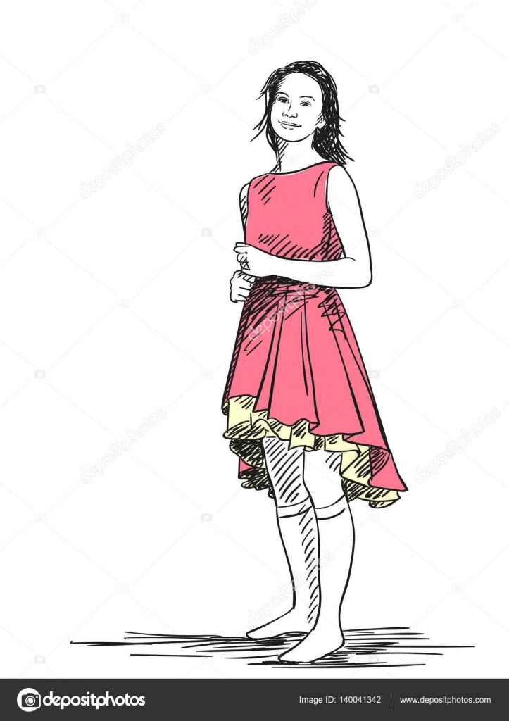 sketch of a girl with beautiful dress