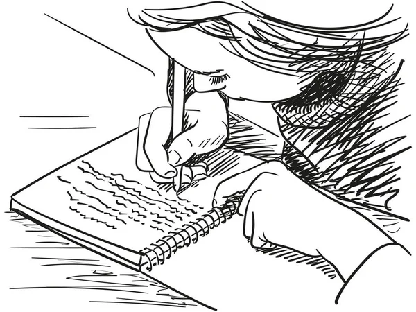 Chica escribiendo en cuaderno — Vector de stock