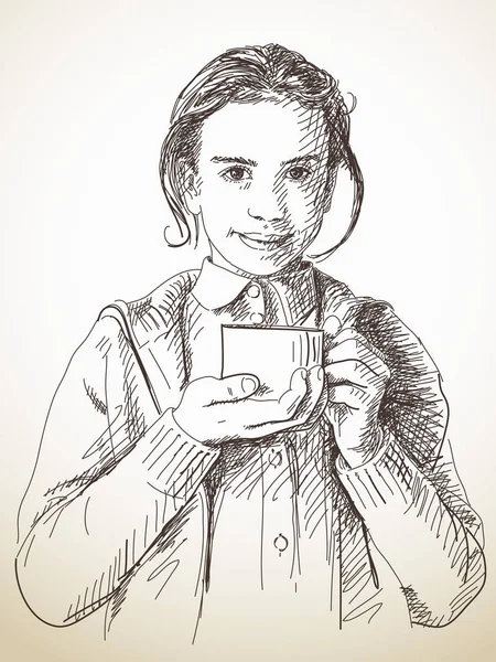 Chica adolescente sosteniendo taza de té — Vector de stock