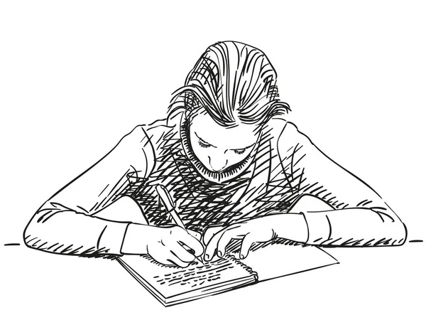 Chica escribiendo en cuaderno — Vector de stock