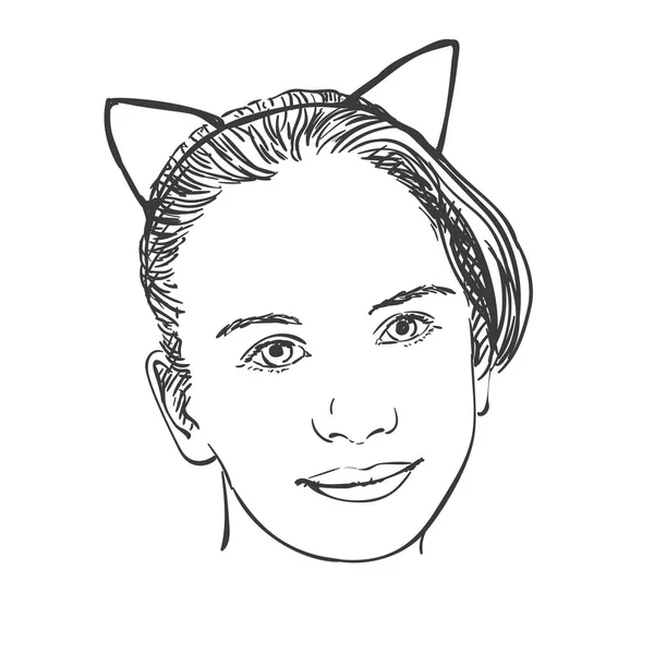 Kedi kulakları giyen genç kız — Stok Vektör