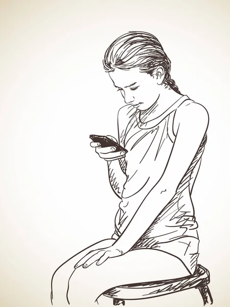Дівчина-підліток використовує смартфон — стоковий вектор