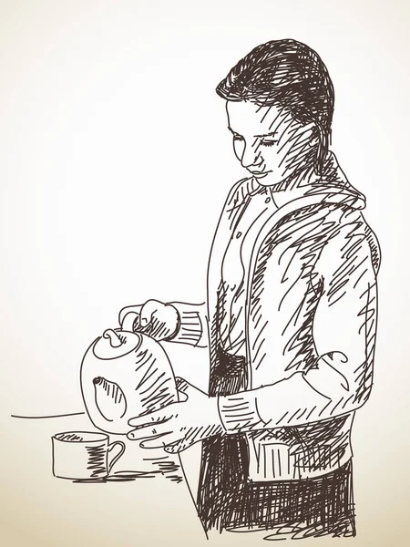 Teenager-Mädchen gießt Tee aus einer Teekanne — Stockvektor
