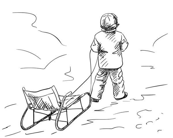 Мальчик ходит на санках — стоковый вектор