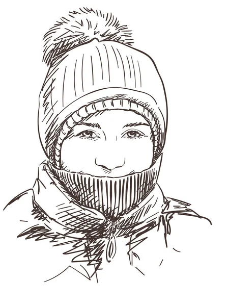 Mladá dívka v zimní čepice s bubo — Stockový vektor