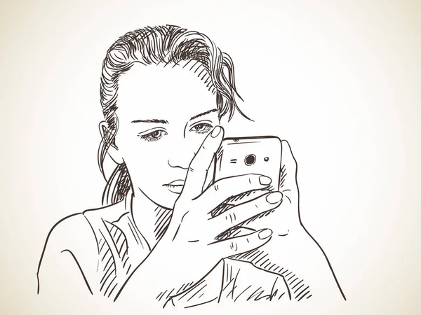 Dziewczyna korzystająca ze smartfona — Wektor stockowy