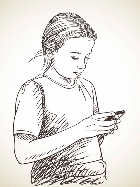 Menina usando telefone inteligente — Vetor de Stock