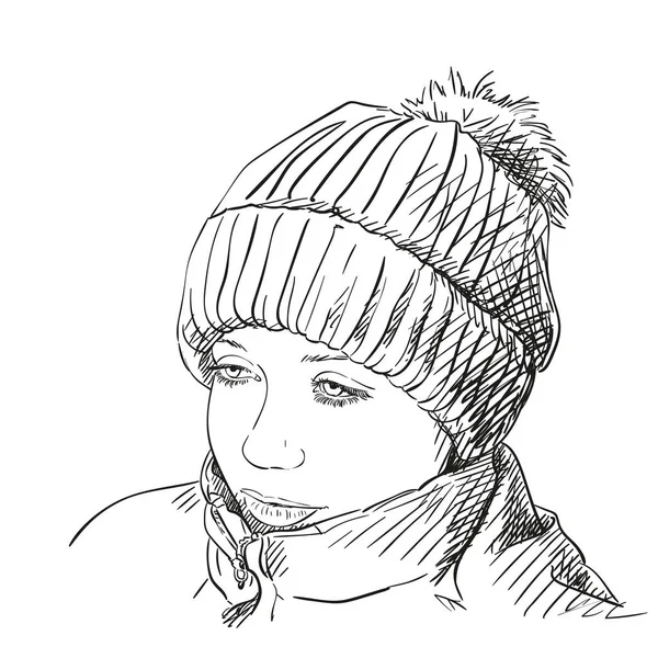 Молодая девушка в зимней шляпе с бубо — стоковый вектор