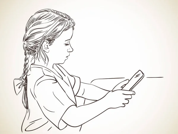 Menina focada em usar tablet —  Vetores de Stock