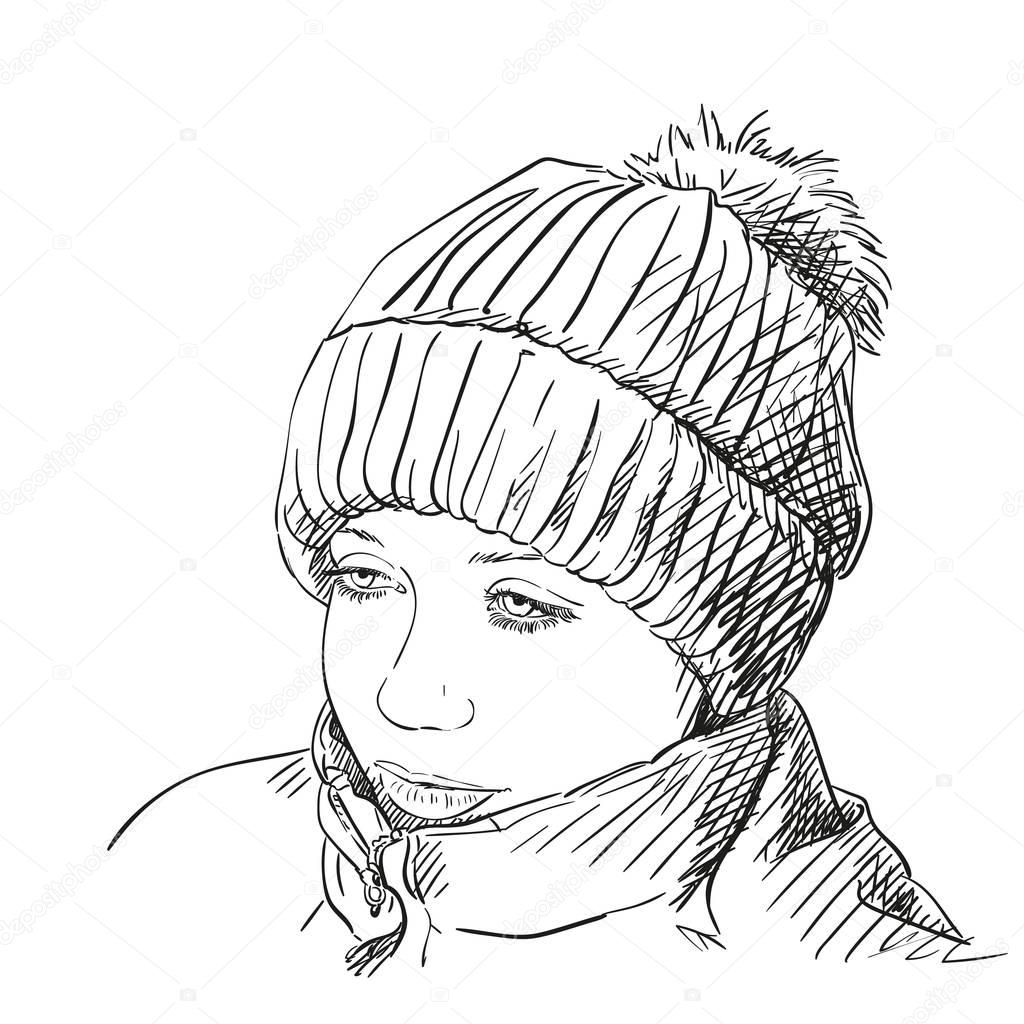 young girl in winter hat with bubo
