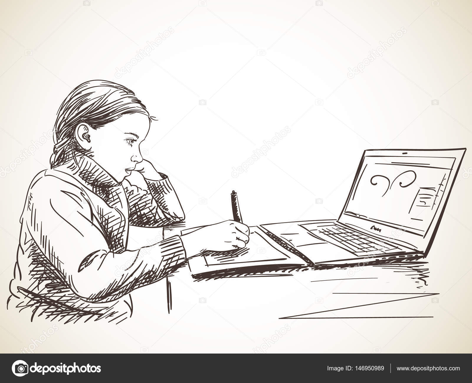 Student background studying woman sketch cartoon sketch vectors stock in  format for free download 148MB