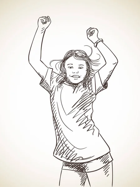 Щаслива дівчина стрибає з руками вгору — стоковий вектор