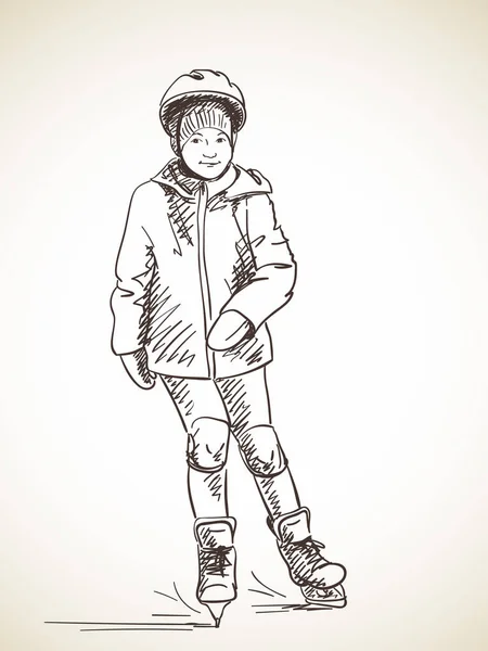 Esboço de menina patinação no capacete — Vetor de Stock