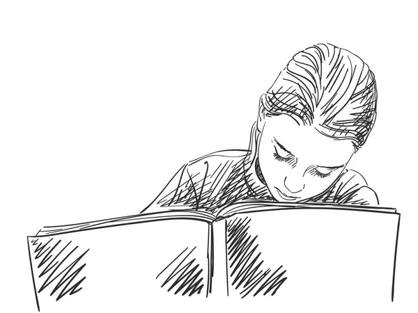 Sketch of schoolgirl doing homework — Stock Vector