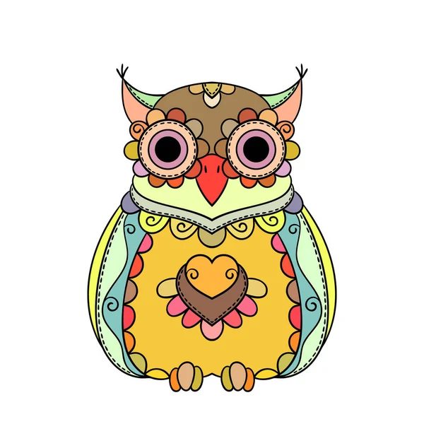 Hand-drawn Ornamental owl — Stock Vector