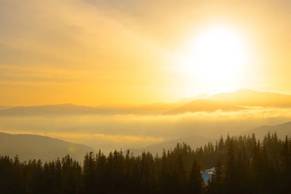 Alba nelle montagne dei Carpazi ucraini. Sole che sorge sul Monte Hoverla, il punto più alto dell'Ucraina . — Foto Stock