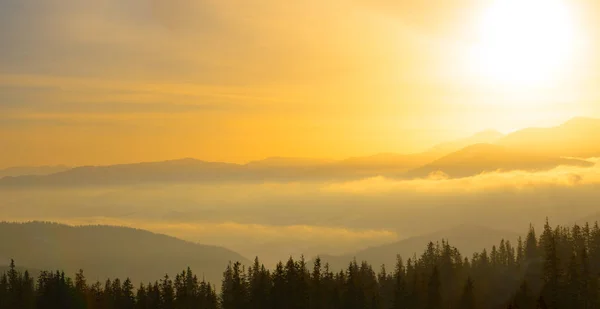 Alba nelle montagne dei Carpazi ucraini. Sole che sorge sul Monte Hoverla, il punto più alto dell'Ucraina . — Foto Stock