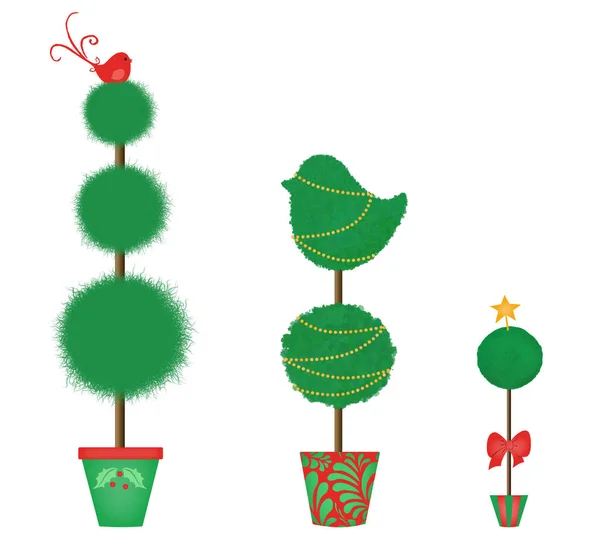 Three Christmas Topiaries in a Row — Stock Photo, Image