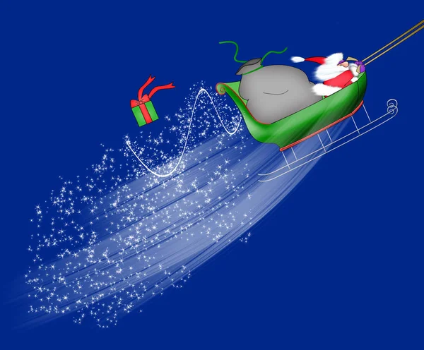 Babbo Natale che vola con la slitta — Foto Stock