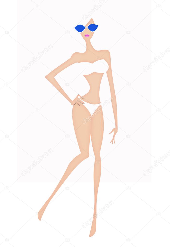 Sexy Bikini Woman in a White Bikini Fashion Illustration