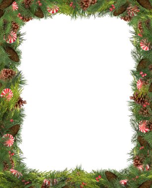 Christmas Frame of Pine Cones, Branches, and Peppermints clipart