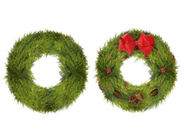 Two Christmas Wreaths, One Plain and One Decorated, Isolated on  clipart