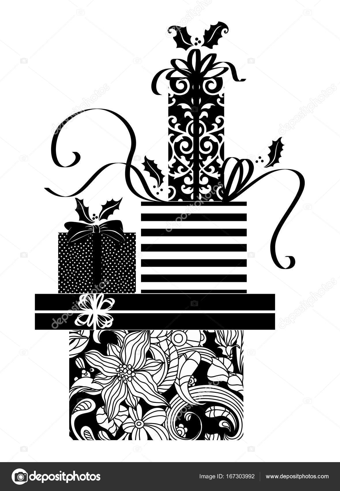 Stack Of Presents Drawing Black And White Drawing Of A