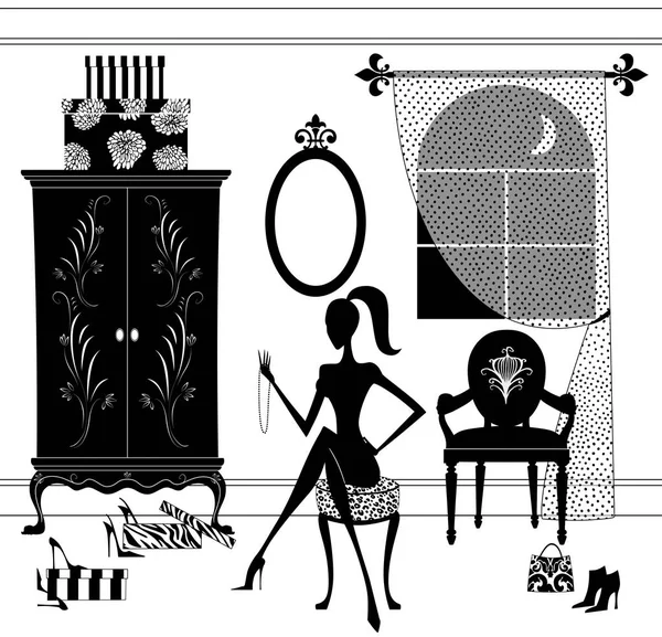 Silhouette of a Stylish Woman Seated in Her Boudoir