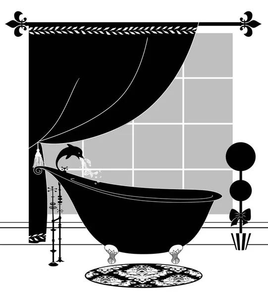 Cute Black and White Drawing of a Bathroom with Vintage Claw-foo — стоковое фото