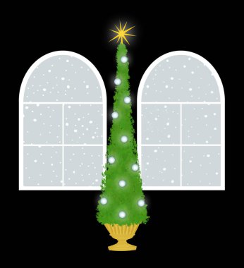 Christmas Tree  With Palladian Windows on Black clipart