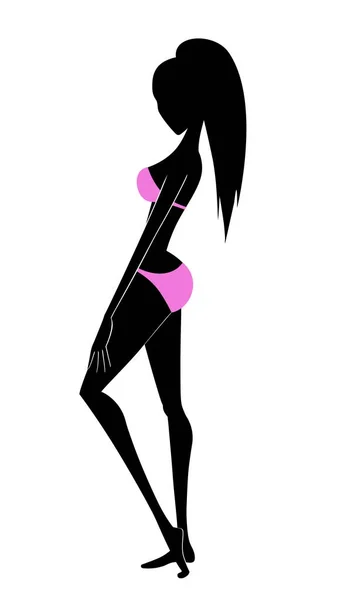 Silhouette of a Beautiful Woman in a Pink Bikini or Lingerie — Stock Photo, Image