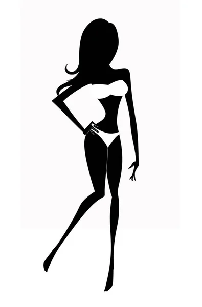 Modesilhouette einer attraktiven, wohlgeformten Frau im weißen Bikini — Stockfoto