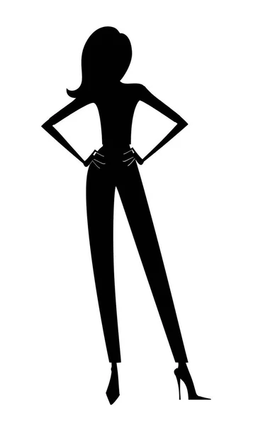 Silhouette einer trendigen jungen Frau in Hose und High Heels — Stockfoto