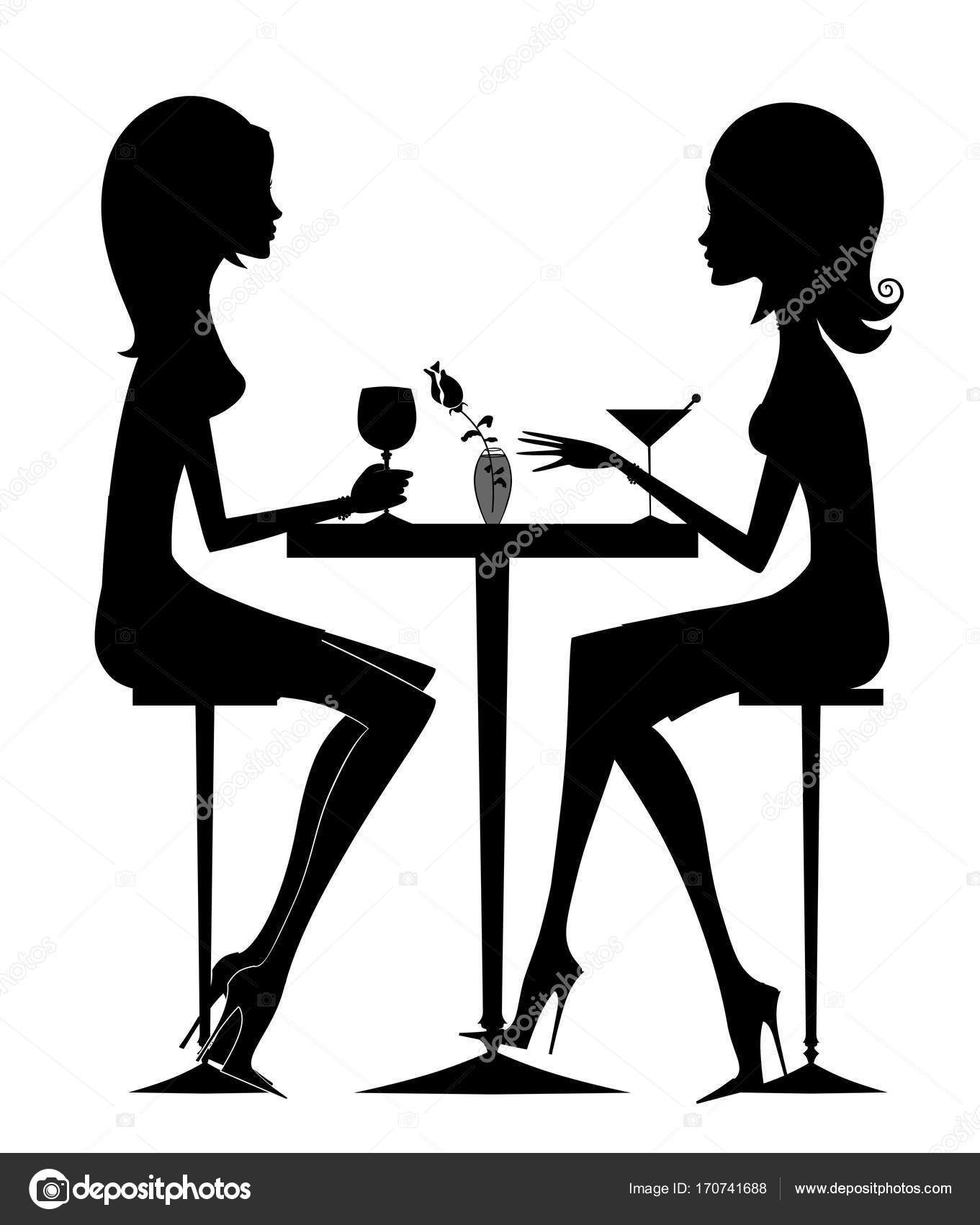 Silhouette of two friends having cocktails — Stock Photo ...