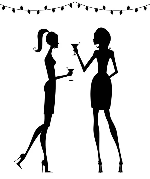 Silhouette di donne alla moda a un Cocktail Party — Foto Stock