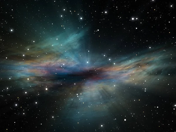 Espaço profundo, nebulosa colorida, campos estelares e raios de luz Fotografia De Stock