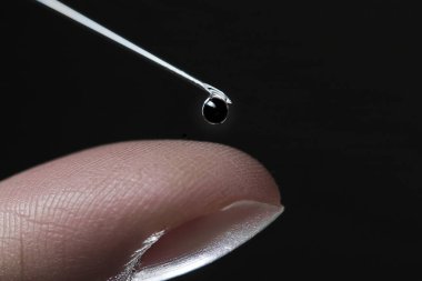 Damla damla iğne şırınga ve parmak üzerinde